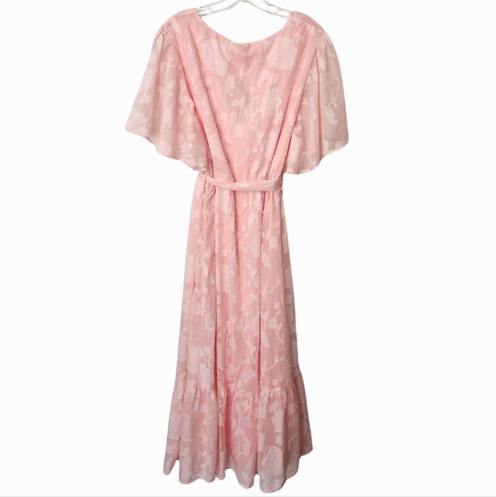 Pinup Fashion V-Neck Flutter Sleeve, Floral Lace, Smocked Tiered Midi Dress- 22W - Picture 3 of 10